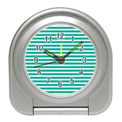 Horizontal Stripes Green Teal Travel Alarm Clocks by Mariart