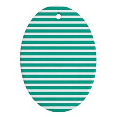 Horizontal Stripes Green Teal Oval Ornament (two Sides)