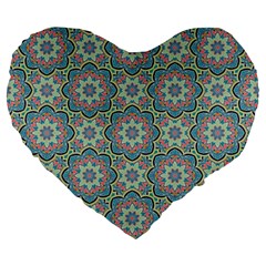 Decorative Ornamental Geometric Pattern Large 19  Premium Flano Heart Shape Cushions by TastefulDesigns