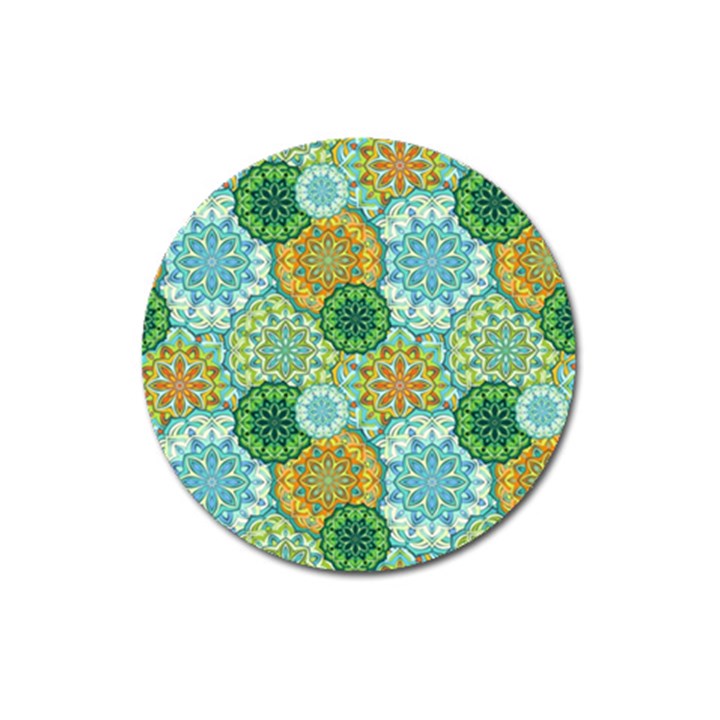 Forest Spirits. Green mandalas. Magnet 3  (Round)