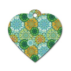 Forest Spirits  Green Mandalas  Dog Tag Heart (two Sides) by bunart