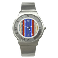 Colorful Stripes Background Stainless Steel Watch by Simbadda