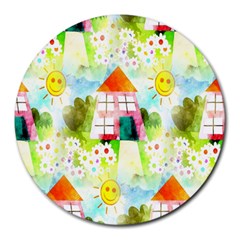 Summer House And Garden A Completely Seamless Tile Able Background Round Mousepads by Simbadda