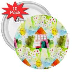 Summer House And Garden A Completely Seamless Tile Able Background 3  Buttons (10 Pack)  by Simbadda