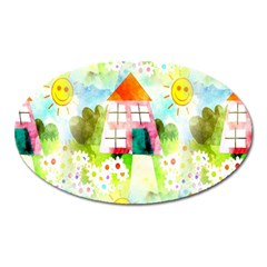 Summer House And Garden A Completely Seamless Tile Able Background Oval Magnet by Simbadda