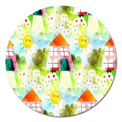 Summer House And Garden A Completely Seamless Tile Able Background Magnet 5  (round) by Simbadda