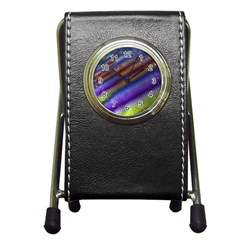 Fractal Color Stripes Pen Holder Desk Clocks by Simbadda