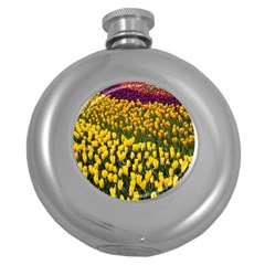 Colorful Tulips In Keukenhof Gardens Wallpaper Round Hip Flask (5 Oz)