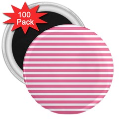 Horizontal Stripes Light Pink 3  Magnets (100 Pack)