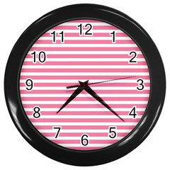 Horizontal Stripes Light Pink Wall Clocks (black) by Mariart