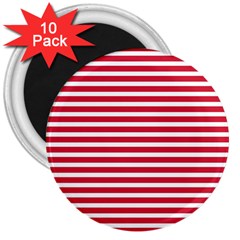 Horizontal Stripes Red 3  Magnets (10 pack) 