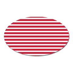 Horizontal Stripes Red Oval Magnet by Mariart