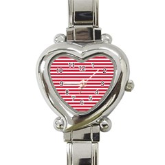 Horizontal Stripes Red Heart Italian Charm Watch