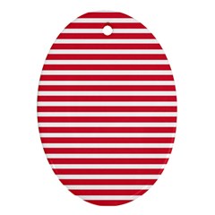 Horizontal Stripes Red Oval Ornament (Two Sides)