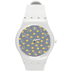 Limpet Polka Dot Yellow Grey Round Plastic Sport Watch (m) by Mariart