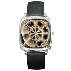 Background With Fractal Crazy Wheel Square Metal Watch by Simbadda