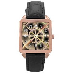 Background With Fractal Crazy Wheel Rose Gold Leather Watch  by Simbadda