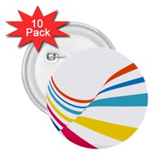 Line Rainbow Orange Blue Yellow Red Pink White Wave Waves 2 25  Buttons (10 Pack) 