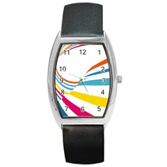 Line Rainbow Orange Blue Yellow Red Pink White Wave Waves Barrel Style Metal Watch by Mariart