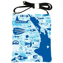 New Zealand Fish Detail Blue Sea Shark Shoulder Sling Bags by Mariart