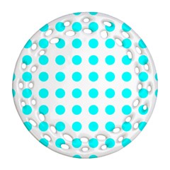 Polka Dot Blue White Round Filigree Ornament (two Sides)