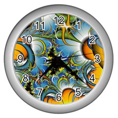 High Detailed Fractal Image Background With Abstract Streak Shape Wall Clocks (silver) 