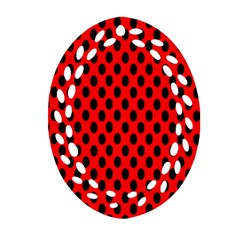 Polka Dot Black Red Hole Backgrounds Oval Filigree Ornament (two Sides) by Mariart