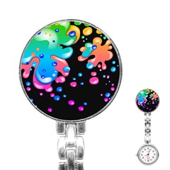 Neon Paint Splatter Background Club Stainless Steel Nurses Watch by Mariart