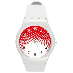 Polka Dot Circle Hole Red White Round Plastic Sport Watch (m)