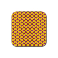 Polka Dot Purple Yellow Orange Rubber Coaster (square) 