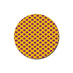 Polka Dot Purple Yellow Orange Rubber Round Coaster (4 Pack) 