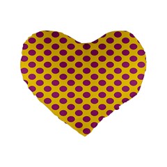 Polka Dot Purple Yellow Orange Standard 16  Premium Heart Shape Cushions by Mariart