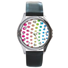 Polka Dot Pink Green Blue Round Metal Watch