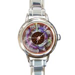 Background Image With Hidden Fractal Flower Round Italian Charm Watch Front