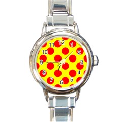 Polka Dot Red Yellow Round Italian Charm Watch by Mariart