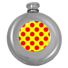 Polka Dot Red Yellow Round Hip Flask (5 Oz)