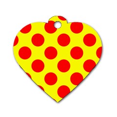 Polka Dot Red Yellow Dog Tag Heart (One Side)