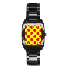 Polka Dot Red Yellow Stainless Steel Barrel Watch