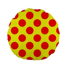 Polka Dot Red Yellow Standard 15  Premium Flano Round Cushions