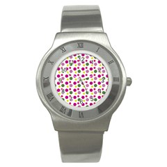 Polka Dot Purple Green Yellow Stainless Steel Watch by Mariart