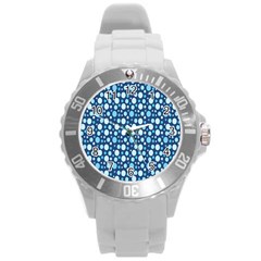 Polka Dot Blue Round Plastic Sport Watch (l) by Mariart