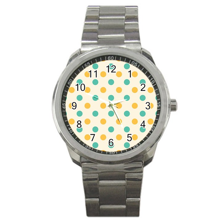 Polka Dot Yellow Green Blue Sport Metal Watch