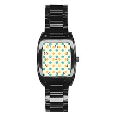 Polka Dot Yellow Green Blue Stainless Steel Barrel Watch by Mariart