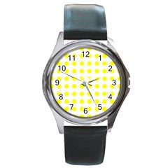 Polka Dot Yellow White Round Metal Watch