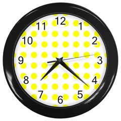 Polka Dot Yellow White Wall Clocks (black) by Mariart