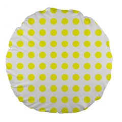 Polka Dot Yellow White Large 18  Premium Flano Round Cushions
