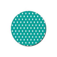 Polka Dots White Blue Rubber Coaster (round)  by Mariart