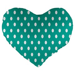 Polka Dots White Blue Large 19  Premium Heart Shape Cushions