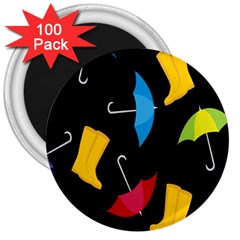 Rain Shoe Boots Blue Yellow Pink Orange Black Umbrella 3  Magnets (100 Pack)