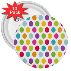 Polka Dot Yellow Green Blue Pink Purple Red Rainbow Color 3  Buttons (10 Pack) 